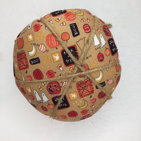 Handmade Halloween Fabric Pumpkins Set 2 Decorative Plush Spooky Twine Accents - Picture 14 of 16